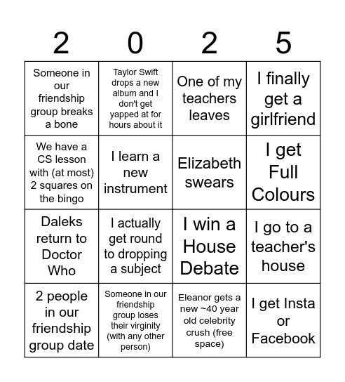 Sam 2025 Bingo Card