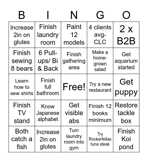 2025 Completion List Bingo Card