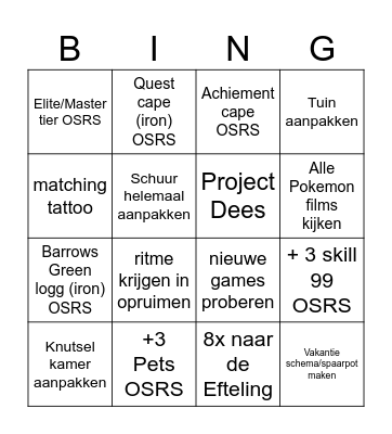 2025 Goal list Bingo Card