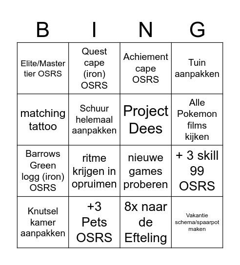 2025 Goal list Bingo Card