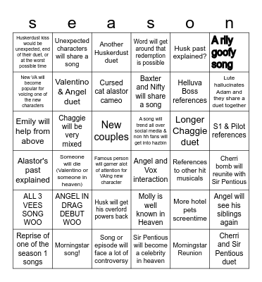 Hazbin Hotel Season 2 prediction card Bingo Card