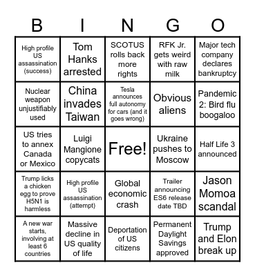 Pauk's 2025 Bingo Card