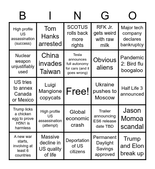 Pauk's 2025 Bingo Card