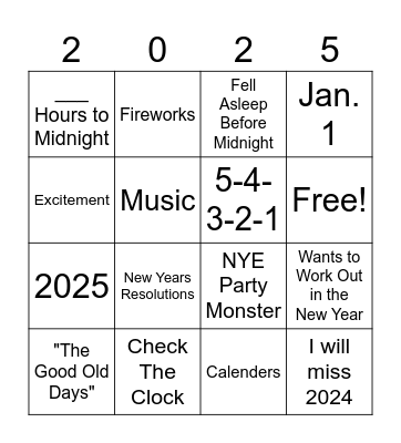 New Years Eve Bingo Card