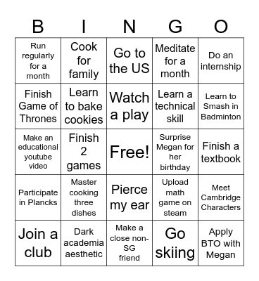 New Years bingo Card