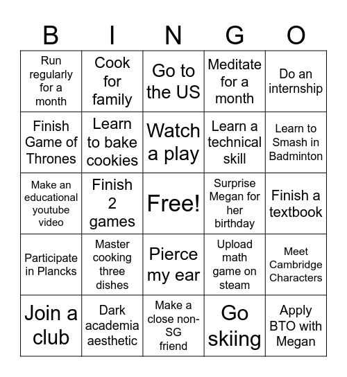 New Years bingo Card