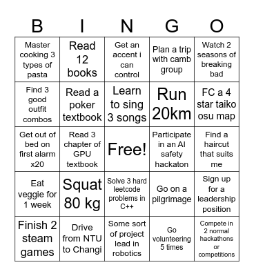New years bingo Card