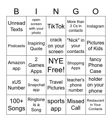 What's On Your Phone Bingo Card