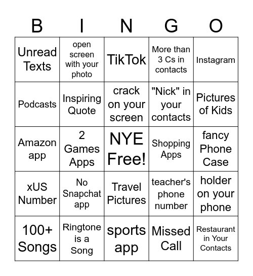 What's On Your Phone Bingo Card