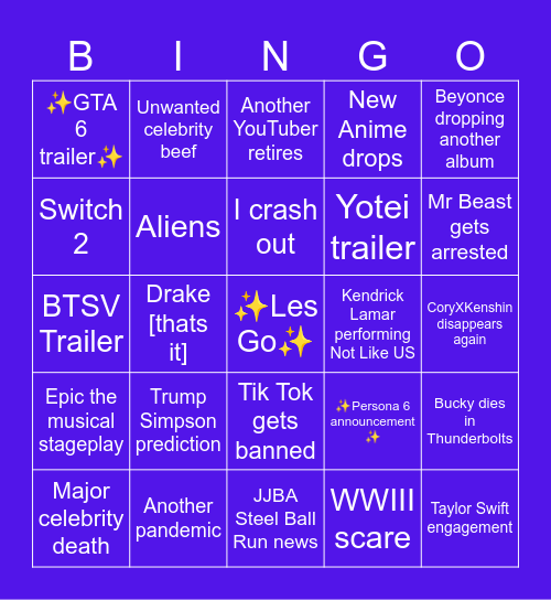 ✨️2025✨️ Bingo Card