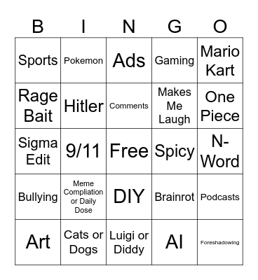 Instagram Bingo Card