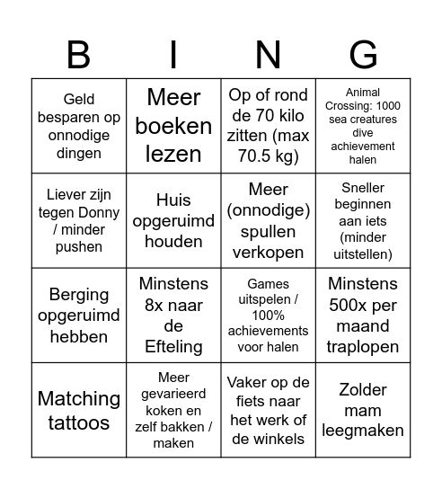 2025 Goal List Deesie Bingo Card