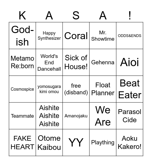 kasa's unchanging warmth bingo Card