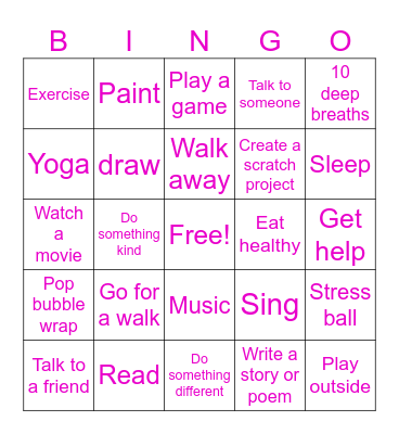 Coping Skills Bingo Card