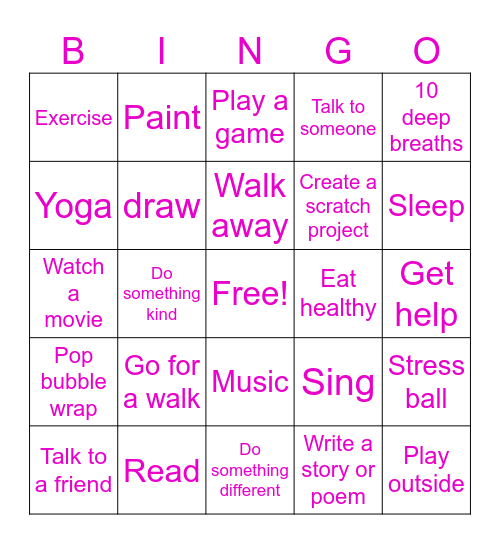Coping Skills Bingo Card