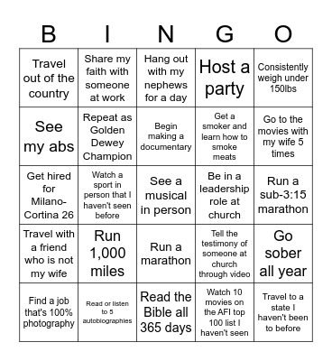 Andrew's Goal Bingo Card