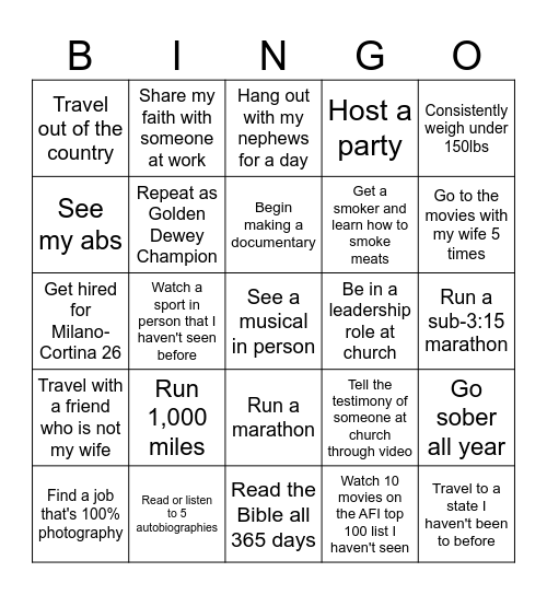 Andrew's Goal Bingo Card