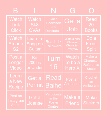 2025 Goals Bingo Card