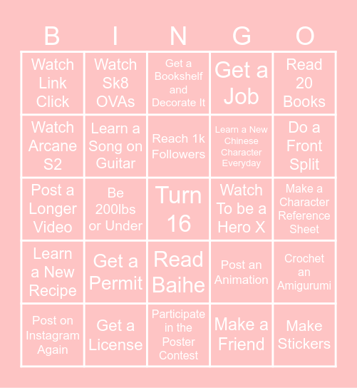 2025 Goals Bingo Card