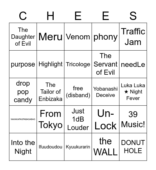 cheese's unchanging warmth bingo Card