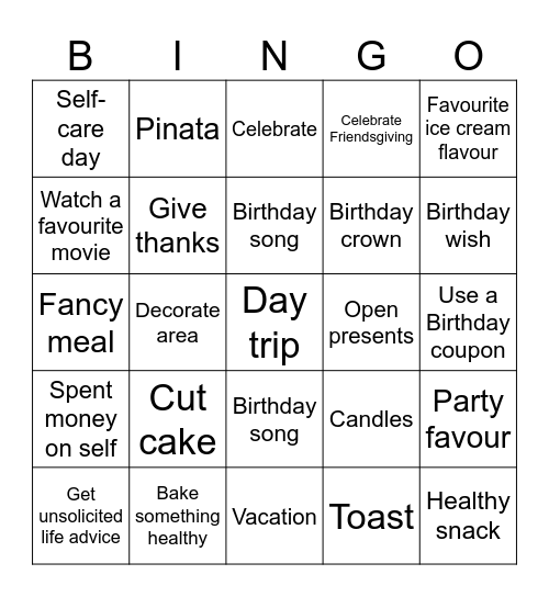 Birthday Bingo Card