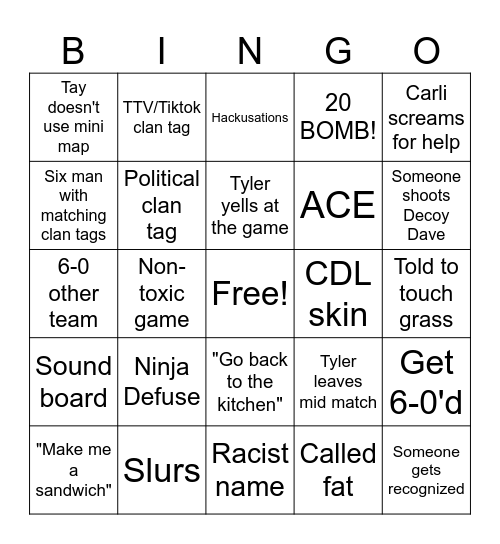 Call Of Duty Bingo Card