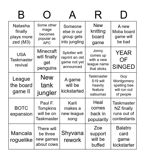 Jonny's 2025 Bingo Card Bingo Card