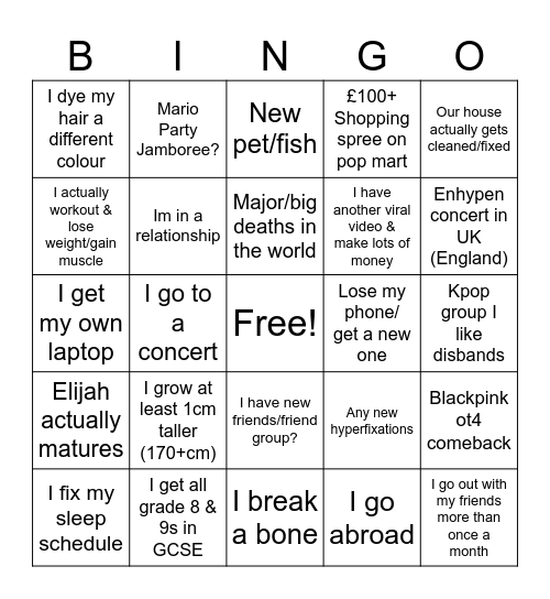 My 2025 Bingo Card