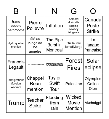 Shea ByeBye Bingo Card