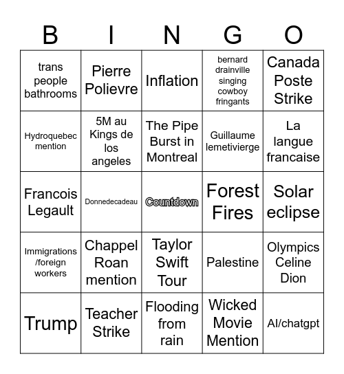 Shea ByeBye Bingo Card