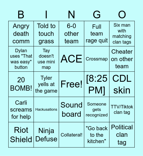 Call Of Duty BINGO Card
