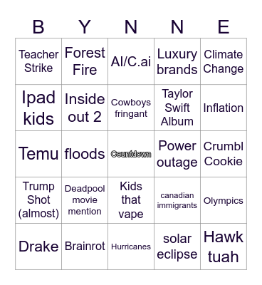 Robynne ByeBye Bingo Card