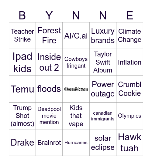 Robynne ByeBye Bingo Card