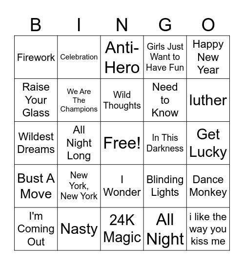 Happy New Years! Bingo Card