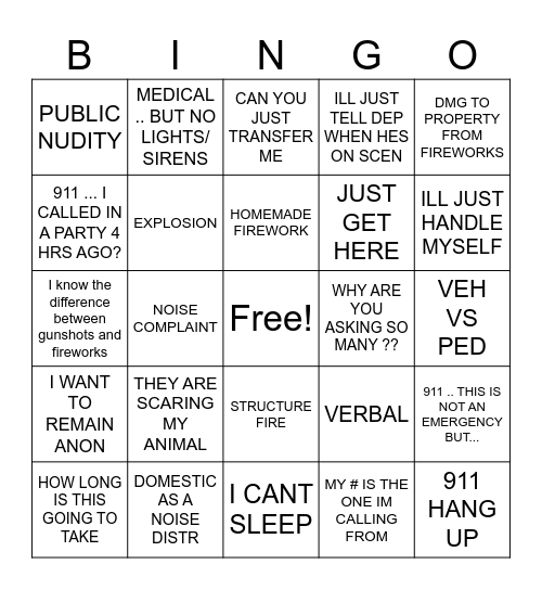 NEW YEARS EVE Bingo Card