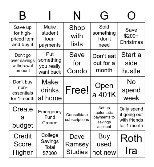 Financial Bingo Card