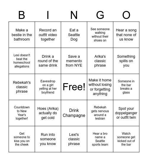 New Years! Bingo Card