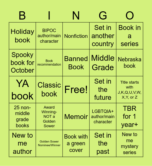 Laura's 2025 Book Bingo Card