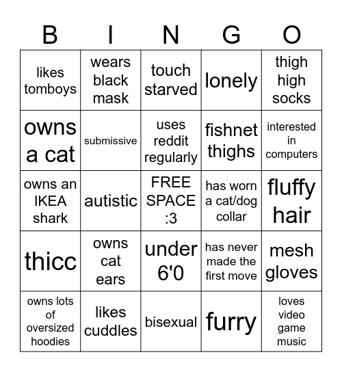 FEMBOY Bingo Card