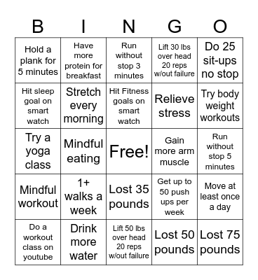 Fitness Bingo Card