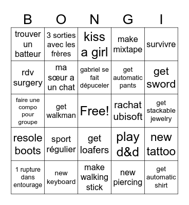 Bongi 2025 Bingo Card