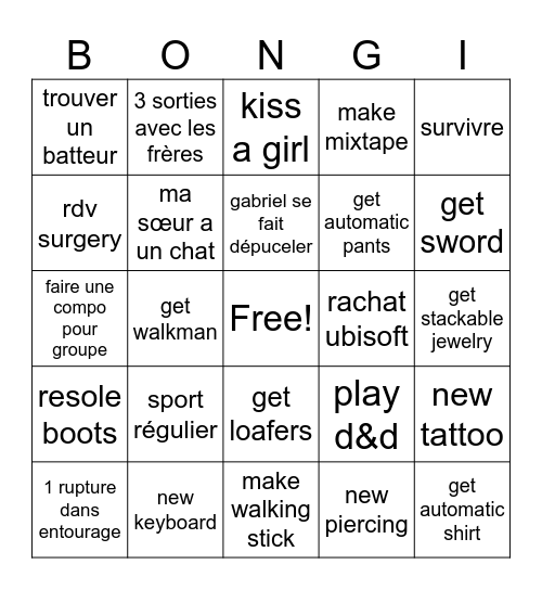 Bongi 2025 Bingo Card