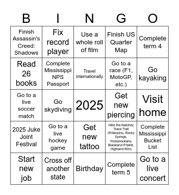 2025 Bingo Card
