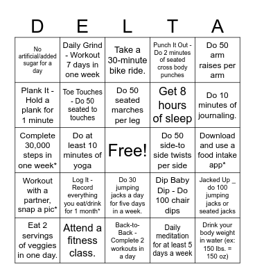 DELTA FITNESS BINGO Card