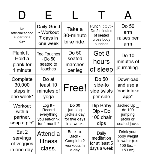 DELTA FITNESS BINGO Card