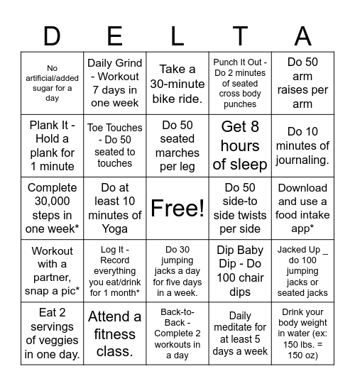 DELTA FITNESS STYLE BINGO Card