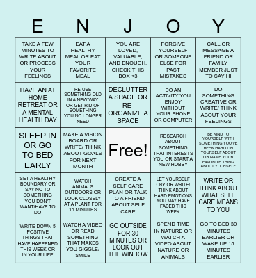 Self Care Bingo Card