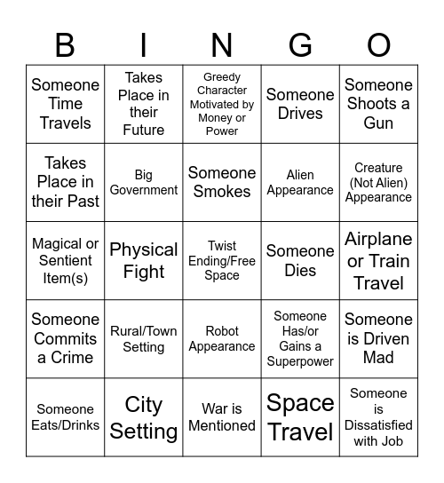 Twilight Zone Bingo Card