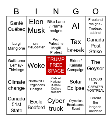 Bye Bye Bingo Card