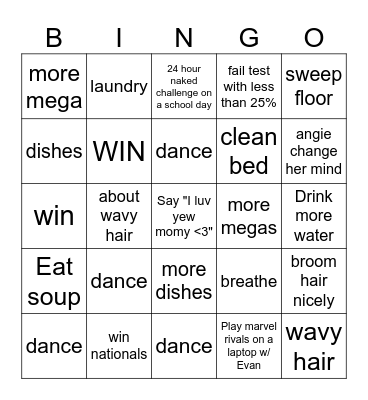 Angie's new year bingo card :) Bingo Card